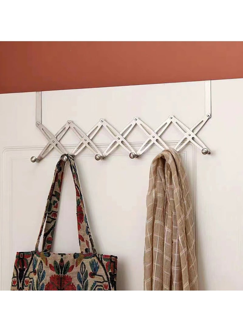 Stainless steel door back hook nail-free hook folding telescopic 6 hook bedroom bathroom hook coat hook - Image 4