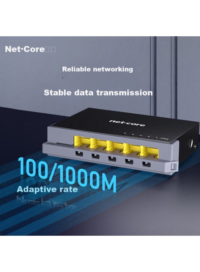 Netcore S5 Gtk 5-port Gigabit Switch, Enterprise And Dormitory Security Splitter, Surveillance Network Switch, Compatible With Low-voltage Boxes, Supports 100mbps, Metal Body - Image 2