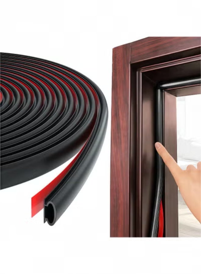 fantasize Weather Stripping Door Seal Strip, 19.7Ft Black D Shape Door Rubber Weather Seal Strip, Self-Adhesive Rubber Door Insulation Weather Strip, Sound Proof Door Strips for Door Frame Window - Image 1