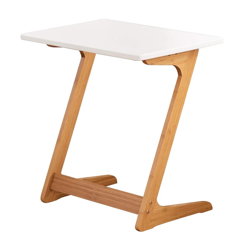 Zoopolyn Zoopolyn Tv Tray Table Bamboo Tv Dinner Table Z Shaped end Table for Sofa Couch Laptop Living Room Bedroom White