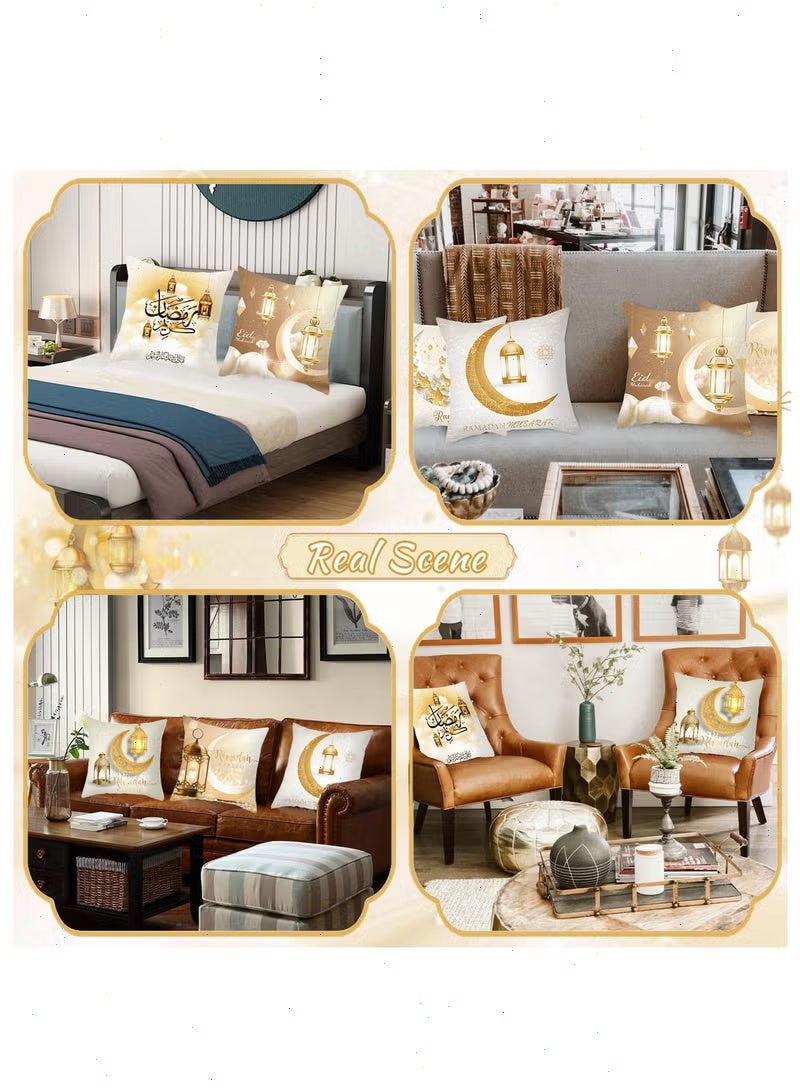 Ramadan Decorations, 6-Piece Pillowcase Set, Moon Lantern Patterned Cushion Covers - Ramadan Decorations for Home Living Room Sofa 45*45cm - Image 5