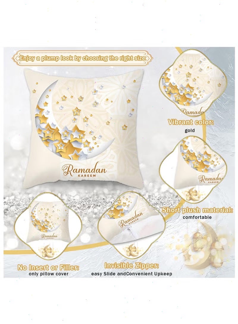 Ramadan Decorations, 6-Piece Pillowcase Set, Moon Lantern Patterned Cushion Covers - Ramadan Decorations for Home Living Room Sofa 45*45cm - Image 3