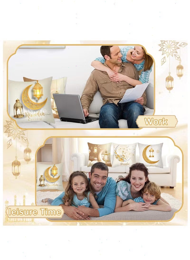 Ramadan Decorations, 6-Piece Pillowcase Set, Moon Lantern Patterned Cushion Covers - Ramadan Decorations for Home Living Room Sofa 45*45cm - Image 4