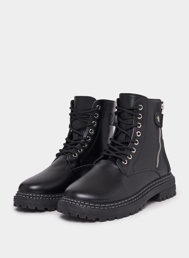 Styli Round Toe Ankle Boots with Side Zipper  - Image 2