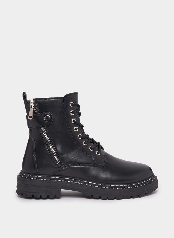 Styli Round Toe Ankle Boots with Side Zipper  - Image 1