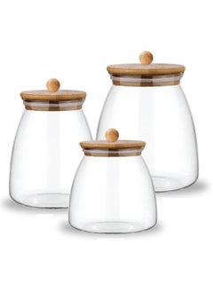 BLACKSTONE Glass Jar Canister 3Pc Set 500, 800, 1000 ML with Bamboo Lid Kitchen Container  - Image 1