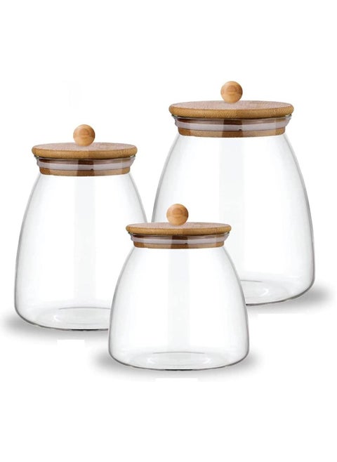 Glass Jar Canister 3Pc Set 500, 800, 1000 ML with Bamboo Lid Kitchen Container