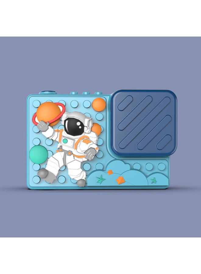 Generic H9 Children's Camera Step Into High-definition Dual-camera Digital Camera Creative Building Blocks Puzzle Toy Camera-Body Color:Blue Astronaut  - Image 1