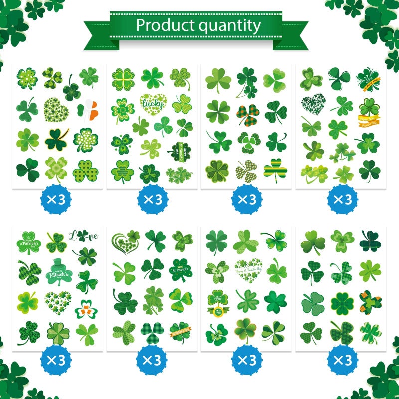 OTAITY 309 PCS St. Patrick's Day Stickers - 24 Sheets Lucky Shamrock Green Vinyl Stickers for Kids, Indoor Use on Metal, Plastic, Glass, Wood, Fabric - Image 3