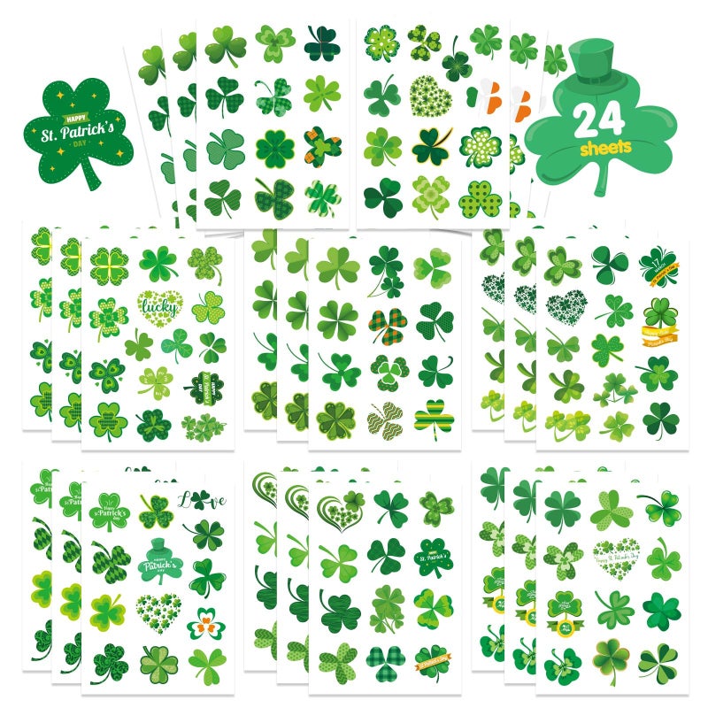 OTAITY 309 PCS St. Patrick's Day Stickers - 24 Sheets Lucky Shamrock Green Vinyl Stickers for Kids, Indoor Use on Metal, Plastic, Glass, Wood, Fabric - Image 1