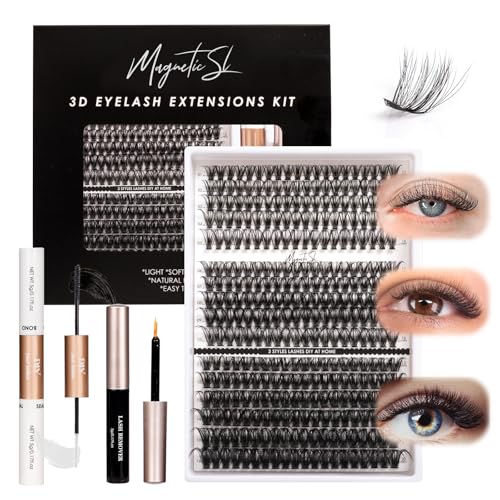 Magnetic SL DIY Lash Extensions Kit 320pcs Individual Lashes Clusters 40D 50D 100D D Curl Eyelash Extension Kit with Applicator and Lash Bond&Seal, Lash Remover For False Eyelash Mix 11-20mm (40D+50D+100D KIT) - Image 1