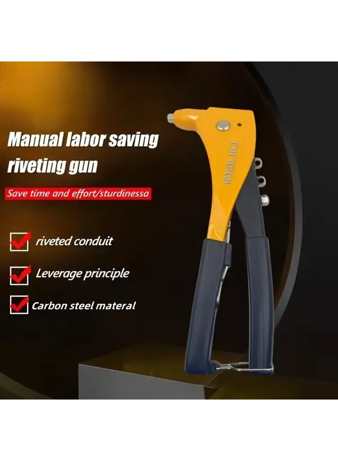 Saffron Yellow 10 Inch Manual Riveting Tool Kit Gun 4 Interchangeable Heads For Metal Plastic - Image 3
