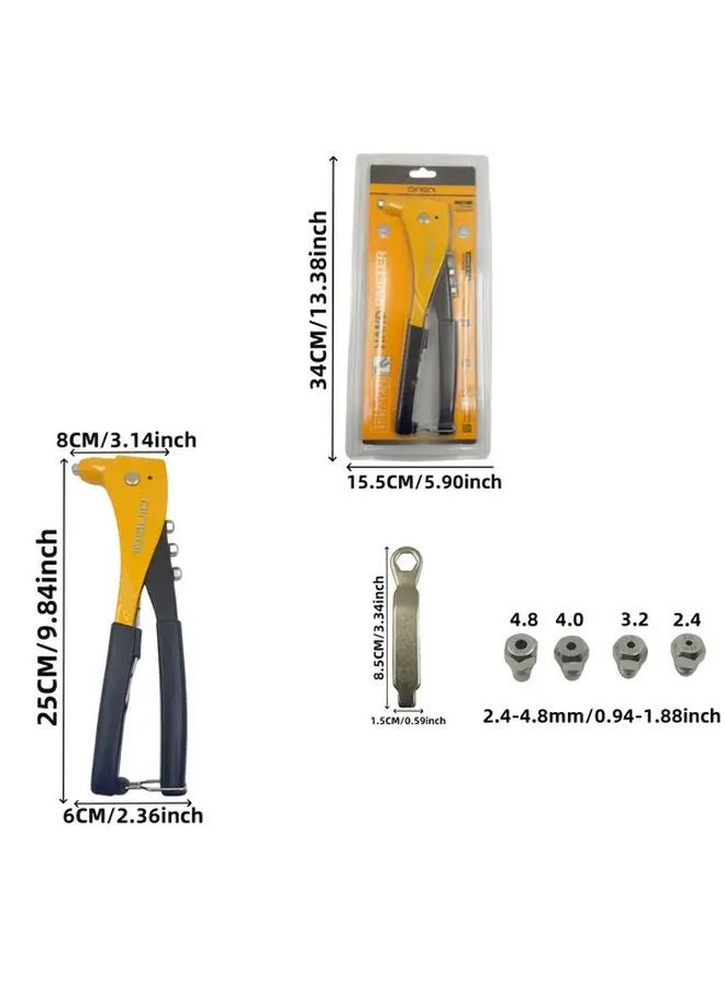 Saffron Yellow 10 Inch Manual Riveting Tool Kit Gun 4 Interchangeable Heads For Metal Plastic - Image 5
