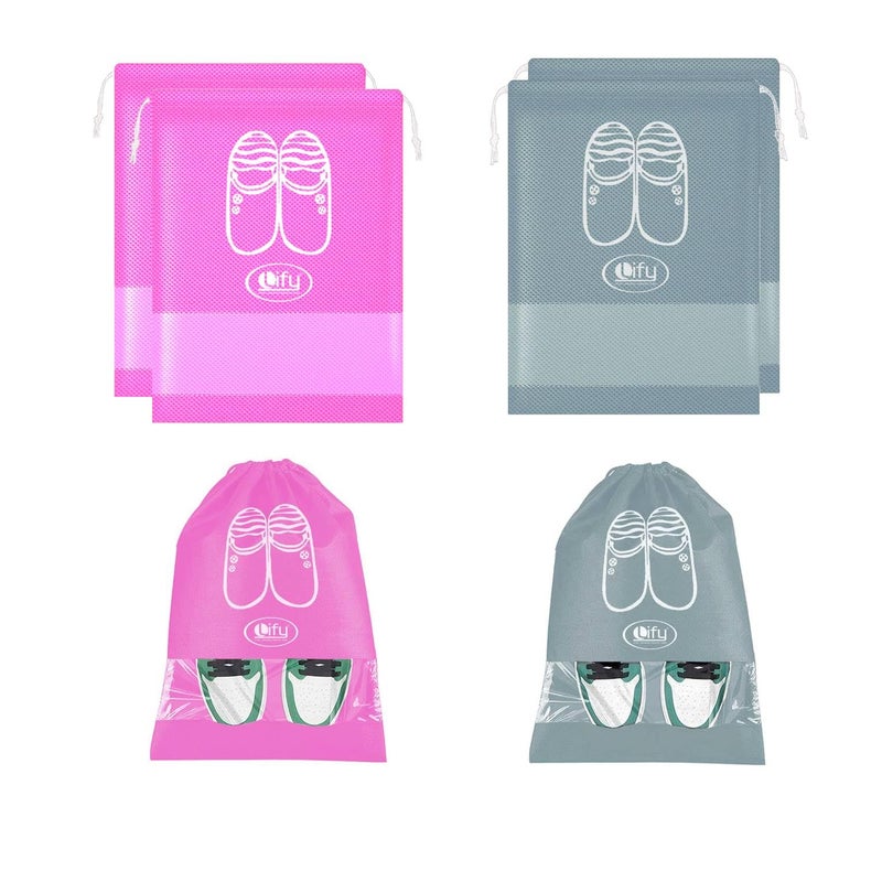 Lify Fabric Packing Organizers (Set of 6) (Light Grey & Pink) - Image 1