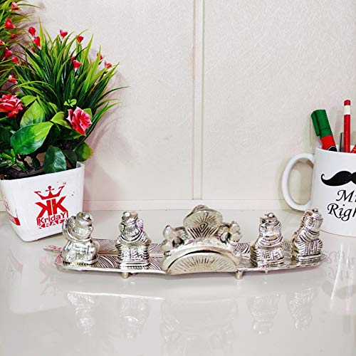 KridayKraft White Metal 5 Ganesh Silver Plated with Musical Instrument on Leaf for Home Décor Musical Ganesha for Home Décor of Corporate Gift, Diwali, House - Image 5