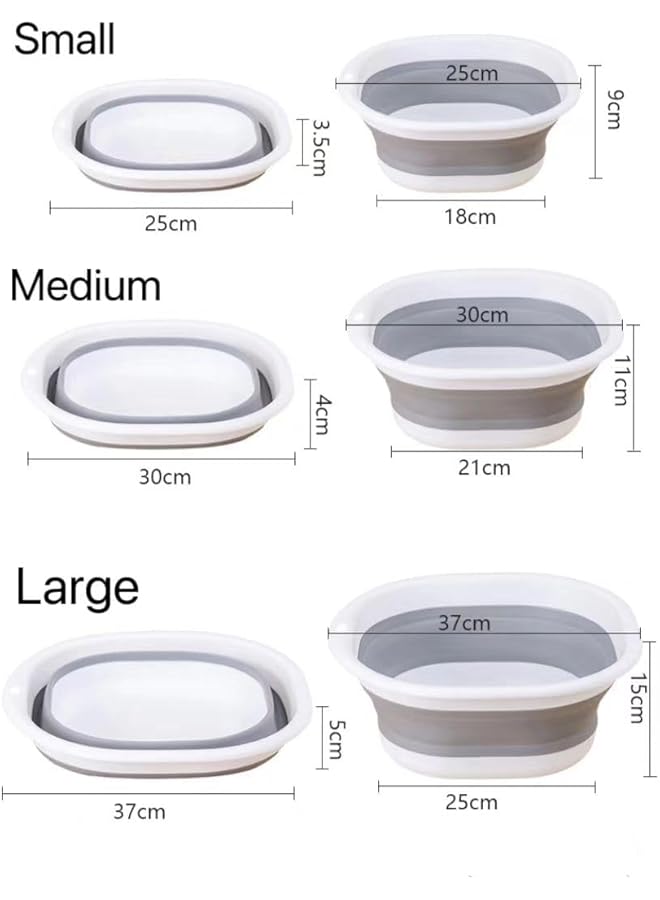 LAJUU Foldable Wash Basin Set of 3 S M L Plastic+TPR Buckets Portable and Space Saving Multipurpose Foldable Washbasin Lightweight Basin Collapsible Basin for Camping Sink (A) - Image 3