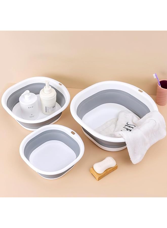 LAJUU Foldable Wash Basin Set of 3 S M L Plastic+TPR Buckets Portable and Space Saving Multipurpose Foldable Washbasin Lightweight Basin Collapsible Basin for Camping Sink (A) - Image 1