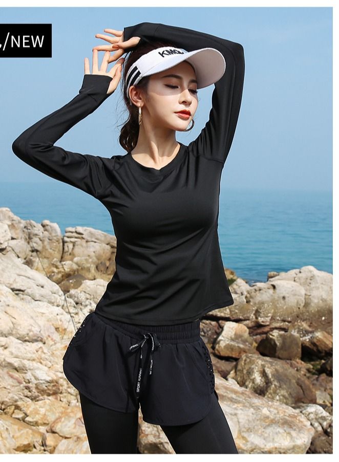 Loquat Fitness Blazer Running Speed Dry T-shirt Loose Yoga Wear Black 