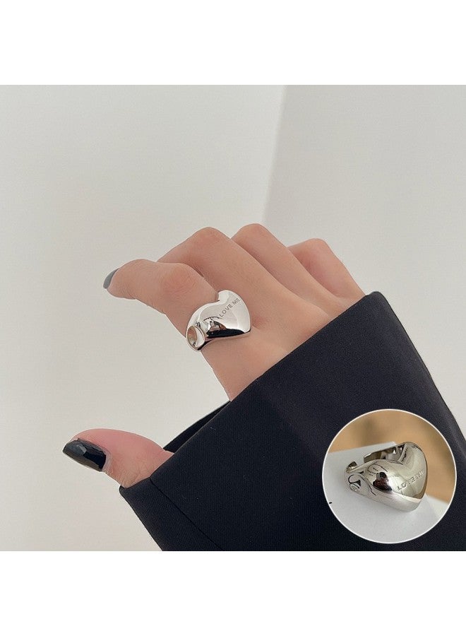 Korean Style S925 Silver Plated Distinctive Sugar Square Ring Women's Retro Fashion Geometric V-shaped Open Ring Hip-hop Finger Ring