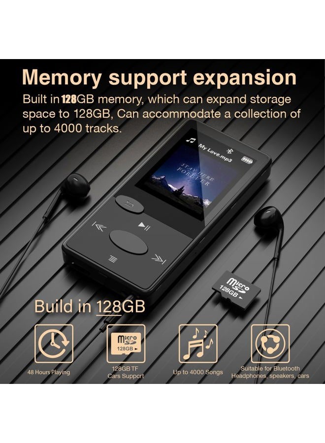 Aiandcc مشغل MP3 بسعة 128 جيجابايت مع بلوتوث 5.3 وصوت HiFi، مشغل MP3 مع راديو FM، مشغل موسيقى صغير للأطفال والبالغين، سماعات أذن متضمنة، يمكن إدخال بطاقة TF - Image 5