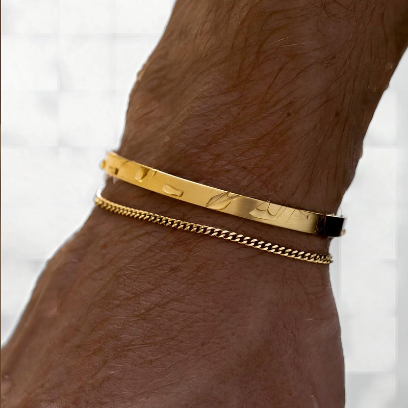 Moodear Bracelets for Men - 14K Gold Plated Bangle Cuff Cuban Link Chain Bracelet Set Mens Jewelry - Image 2