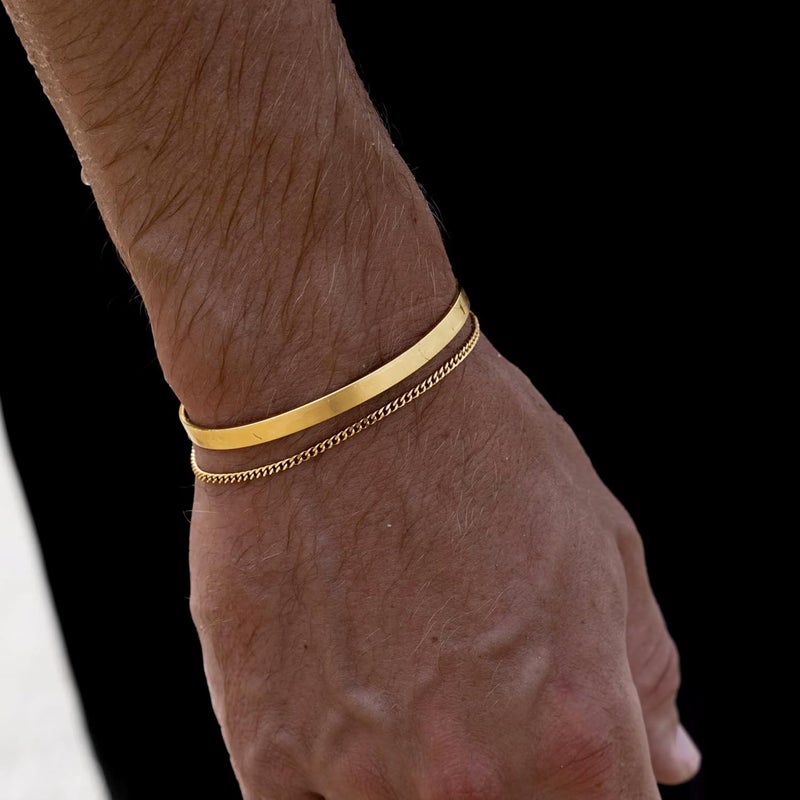 Moodear Bracelets for Men - 14K Gold Plated Bangle Cuff Cuban Link Chain Bracelet Set Mens Jewelry - Image 4