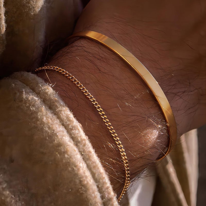 Moodear Bracelets for Men - 14K Gold Plated Bangle Cuff Cuban Link Chain Bracelet Set Mens Jewelry - Image 3