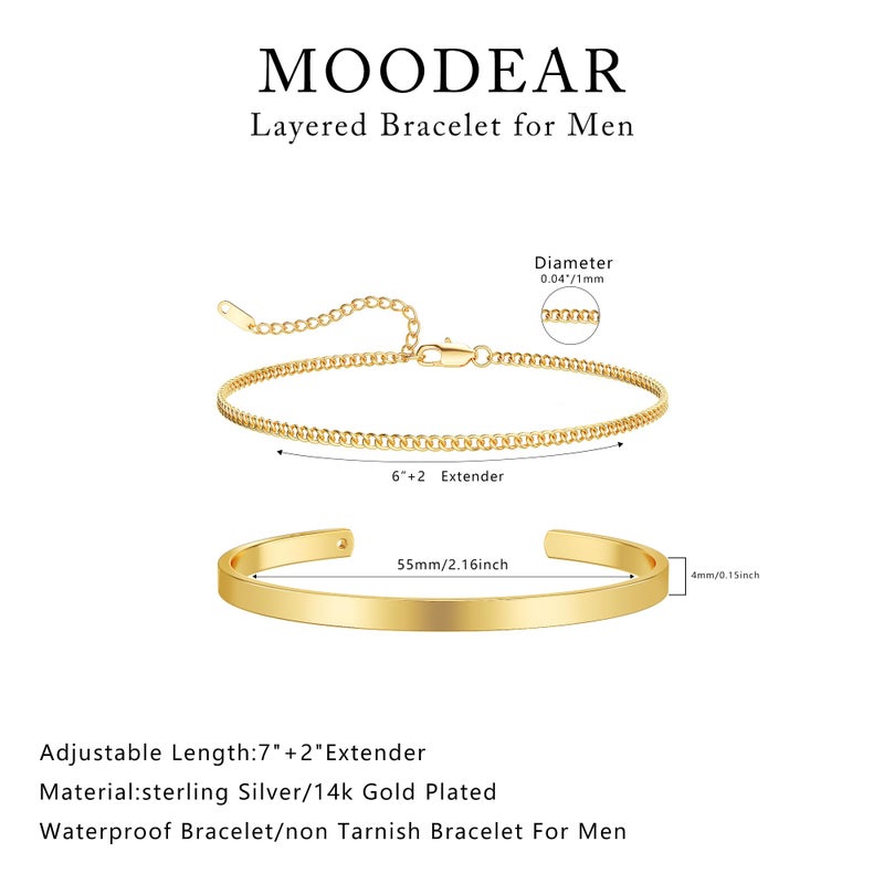 Moodear Bracelets for Men - 14K Gold Plated Bangle Cuff Cuban Link Chain Bracelet Set Mens Jewelry - Image 5