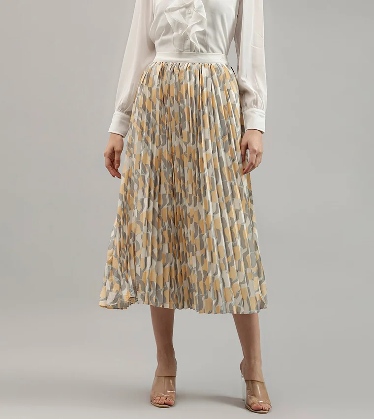 بيفرلي هيلز بولو كلوب Beverly Hills Polo Club Patterned Elastic Waist Pleated Skirt