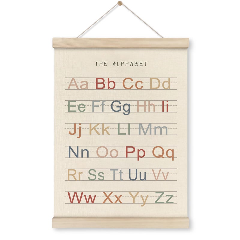 HRQKO Alphabet ABC Poster Hanger Frame  Nursery Wall Decor  Alphabet Wall Art  Boho ABC Poster Wall Art with Wooden Frames  Alphabet Banner Wall Hanging Decor for Nursery Toddler Playroom  12x16 Inch - Image 1
