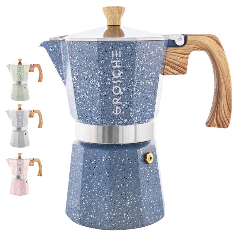 GROSCHE Milano Moka pot, Stovetop Espresso maker, Greca Coffee Maker, Stovetop coffee maker and espresso maker percolator (Indigo, 6 cup) - Image 1