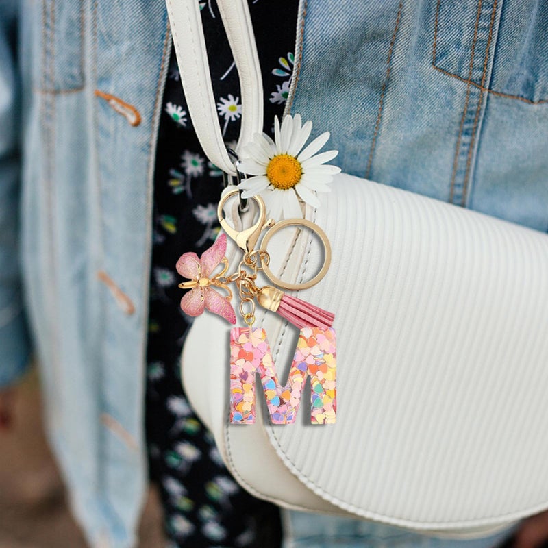 Personalized Initial Letter M Car Keychain for Women Cute Keychain Bag Charm Purse Backpack Ring - Image 4