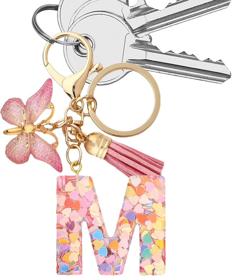 Personalized Initial Letter M Car Keychain for Women Cute Keychain Bag Charm Purse Backpack Ring - Image 1