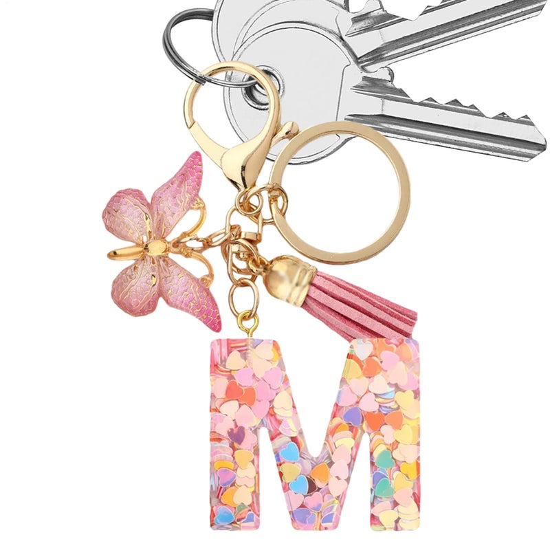 Personalized Initial Letter M Car Keychain for Women Cute Keychain Bag Charm Purse Backpack Ring - Image 2