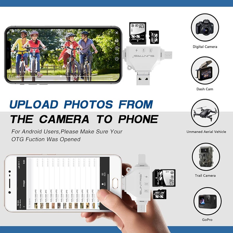 SUNTRSI SD/Micro SD Card Reader for iPhone/ipad/Android/Mac/Computer/Camera,Portable Memory Card Reader 4 in 1 Micro SD Card Adapter&Trail Camera Viewer Compatible for TF and SD Card - Image 5
