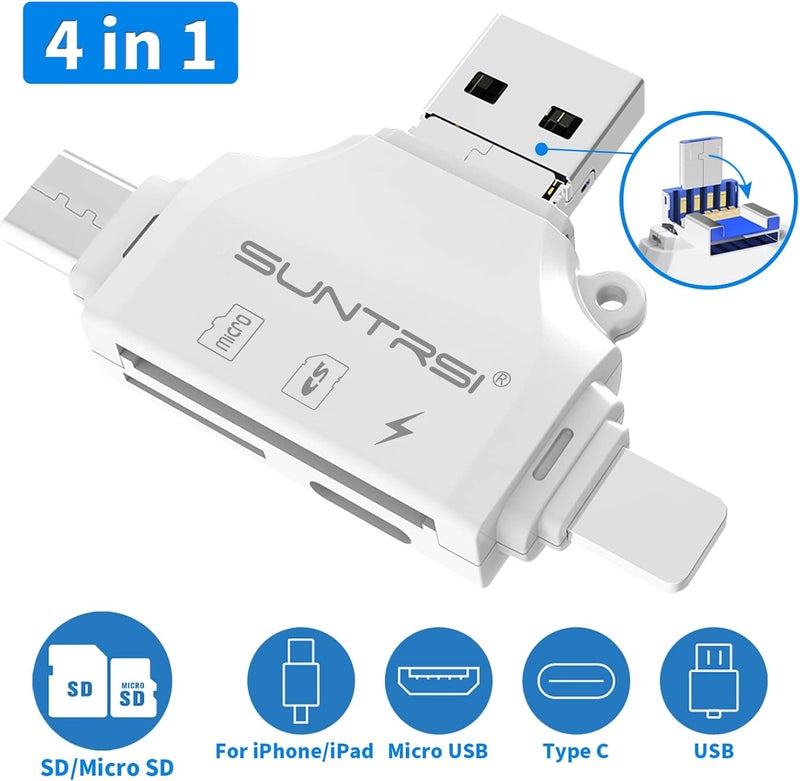 SUNTRSI SD/Micro SD Card Reader for iPhone/ipad/Android/Mac/Computer/Camera,Portable Memory Card Reader 4 in 1 Micro SD Card Adapter&Trail Camera Viewer Compatible for TF and SD Card - Image 2