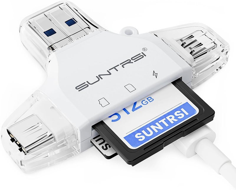 SUNTRSI SD/Micro SD Card Reader for iPhone/ipad/Android/Mac/Computer/Camera,Portable Memory Card Reader 4 in 1 Micro SD Card Adapter&Trail Camera Viewer Compatible for TF and SD Card - Image 1
