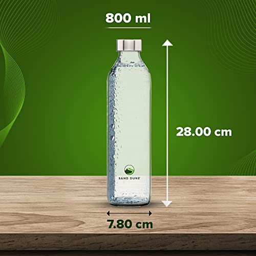 SAND DUNE Glass Water Bottle, 800 ml, with Leak-Proof Airtight Stainless-Steel Lid for Water, Smoothie, Juices - Reusable Travel Glass Drinking Fridge Bottle - Image 5
