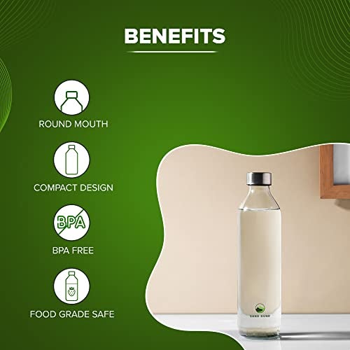 SAND DUNE Glass Water Bottle, 800 ml, with Leak-Proof Airtight Stainless-Steel Lid for Water, Smoothie, Juices - Reusable Travel Glass Drinking Fridge Bottle - Image 4