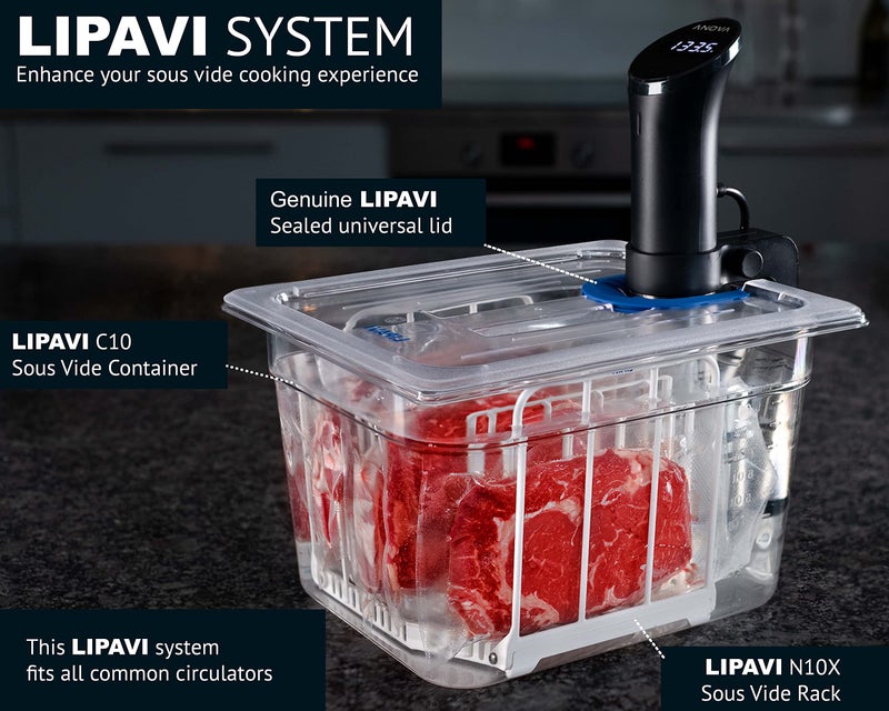 LIPAVI Sous Vide Container Kit (NXC10-UNIR) – 12 L Polycarbonate Container with Rack & Universal Lid – Immersion Circulator Not Included - Image 3