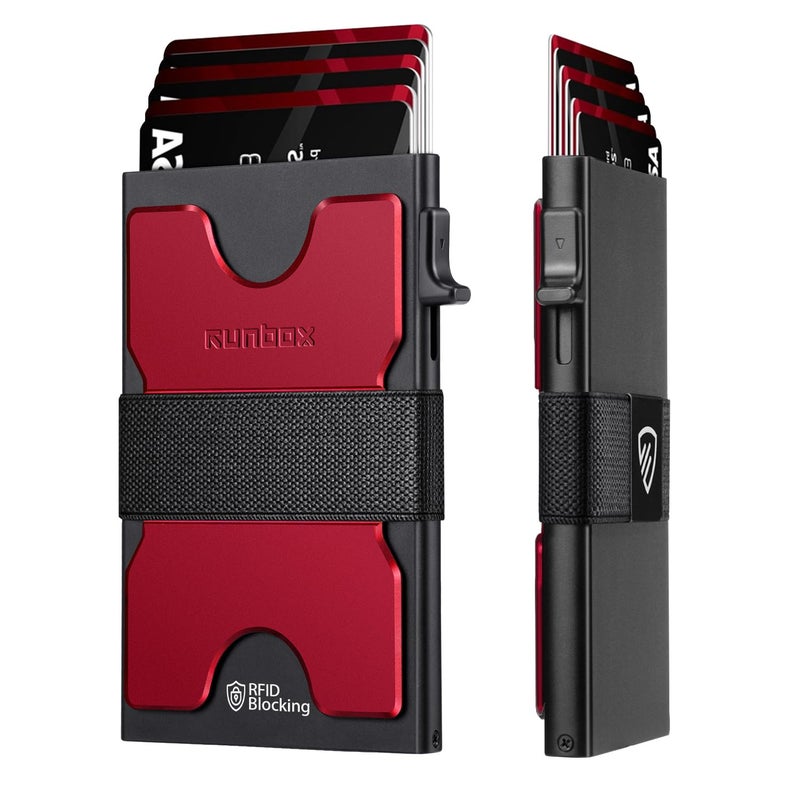 RUNBOX Slim Card Holder Wallet for Men, Minimalist RFID Blocking Wallet with Pop-Up Function, Ultra-Thin Design, Metal Business Card Cases holds 6+6 Cards, Gifts for Men, Men's Accessories - Image 1