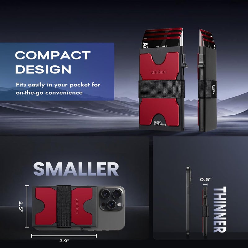 RUNBOX Slim Card Holder Wallet for Men, Minimalist RFID Blocking Wallet with Pop-Up Function, Ultra-Thin Design, Metal Business Card Cases holds 6+6 Cards, Gifts for Men, Men's Accessories - Image 5