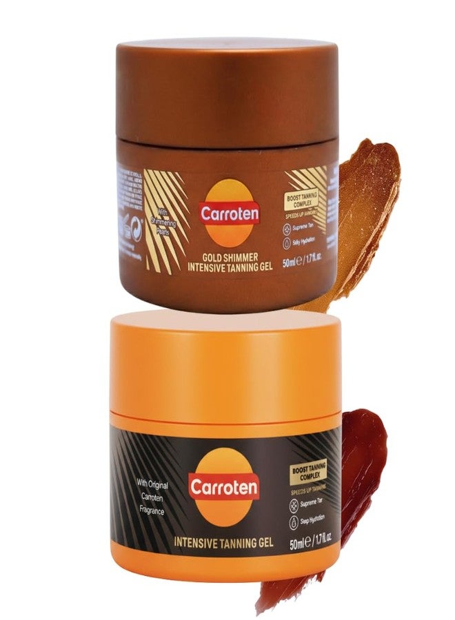 Carroten Mini Intensive + Gold Shimmer Tanning Gels | Travel Size Tan Accelerator & Body Bronzer | Non-Greasy, Water-Resistant | Carrot & Coconut Oil | Vitamin A & E For Hydration | 1.7 oz (Set of 2) - Image 1