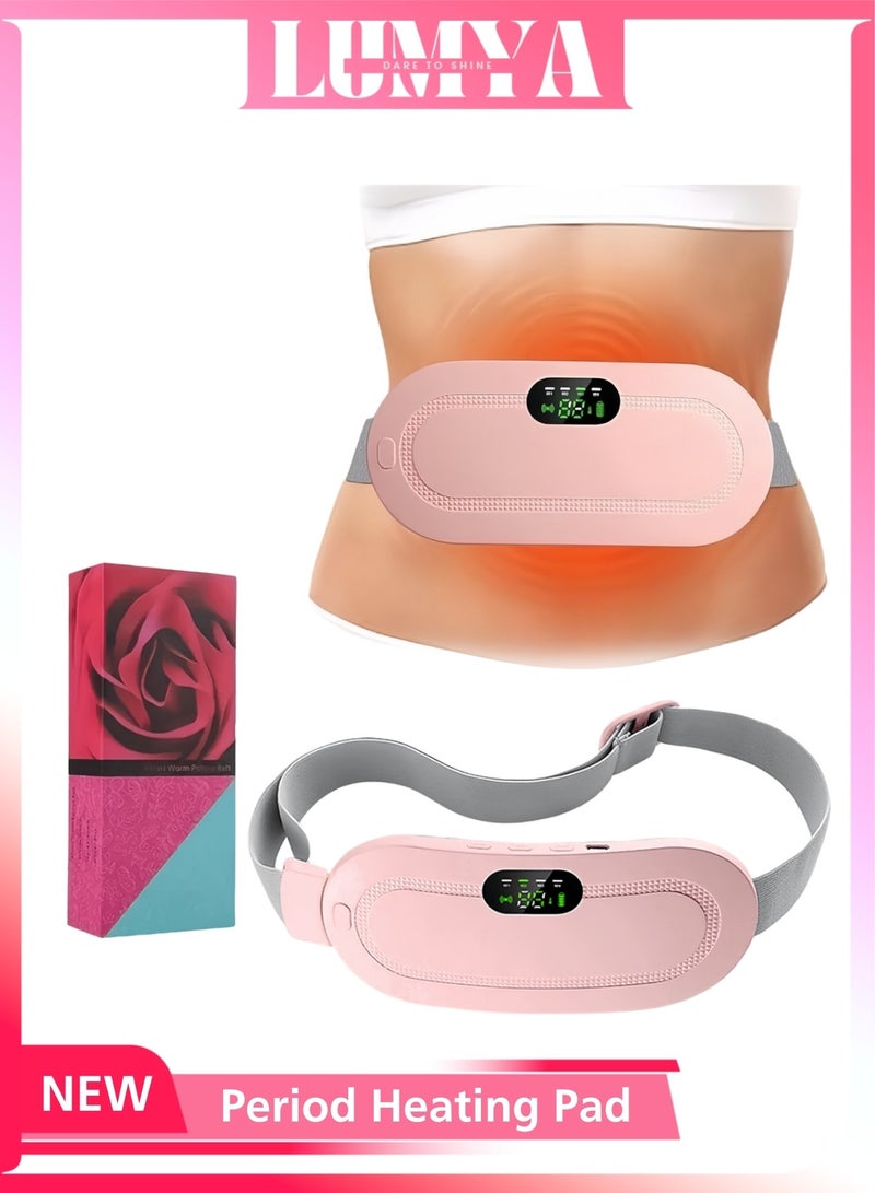 LUMYA Portable Cordless Period Heating Pad with 3 Heat Levels and 4 Vibration Massage Modes for Period Pain Relief, Menstrual Cramps Relief and Stomachache, Menstrual Heating Pad, Electric Waist Heating Belt for Home Office Travel, Fast Heating Belly Wrap for Women Girls (Pink) - Image 1