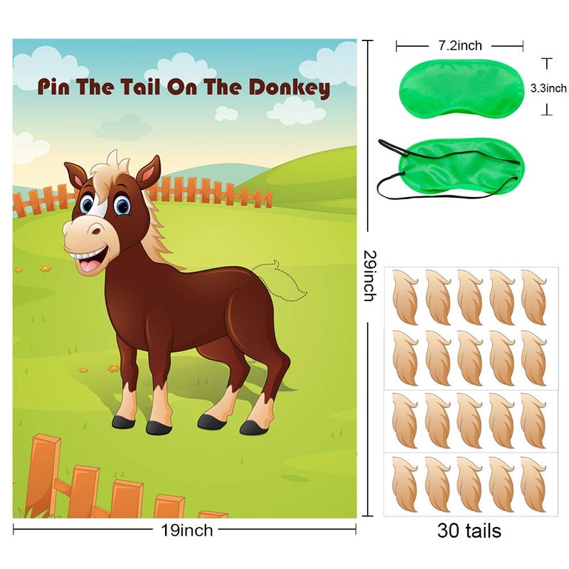 Hxezoc Pin The Tail On The Donkey Party Game with 30 Pcs Tails Large Donkey Games Poster for Kids Birthday Party Carnival Party Supplies - Image 2