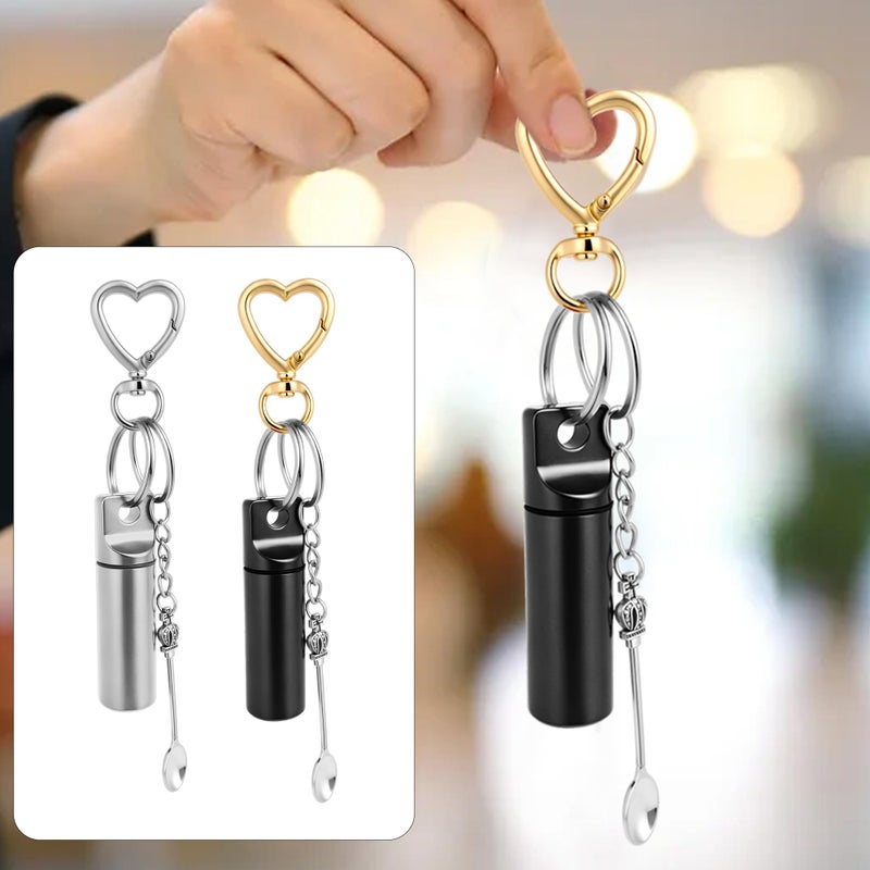 Ymcafmo 6pc Compact Keychain Pill Box, Mini Aluminum Alloy Medicine Organizer for Travel, Waterproof Metal Pill Holder for Camping and Outdoor Adventures (Black & White) - Image 3