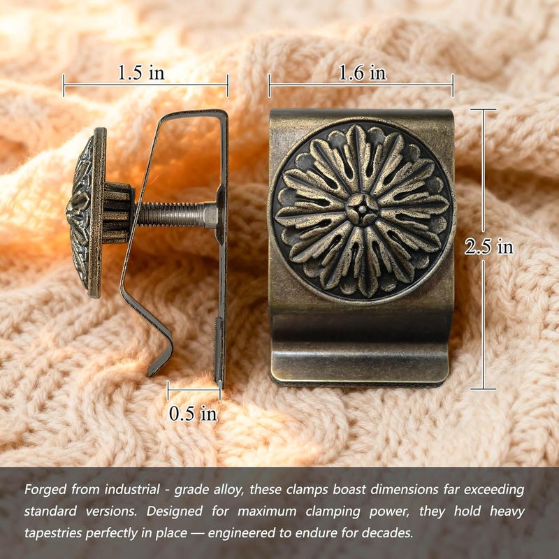 Doselves Tapestry Wall Hanging Clamps 4PCS 1.6x2.5" Quilt Hangers Metal Wall Clips for Blanket Rug and Carpet Display (BRONZE) - Image 2
