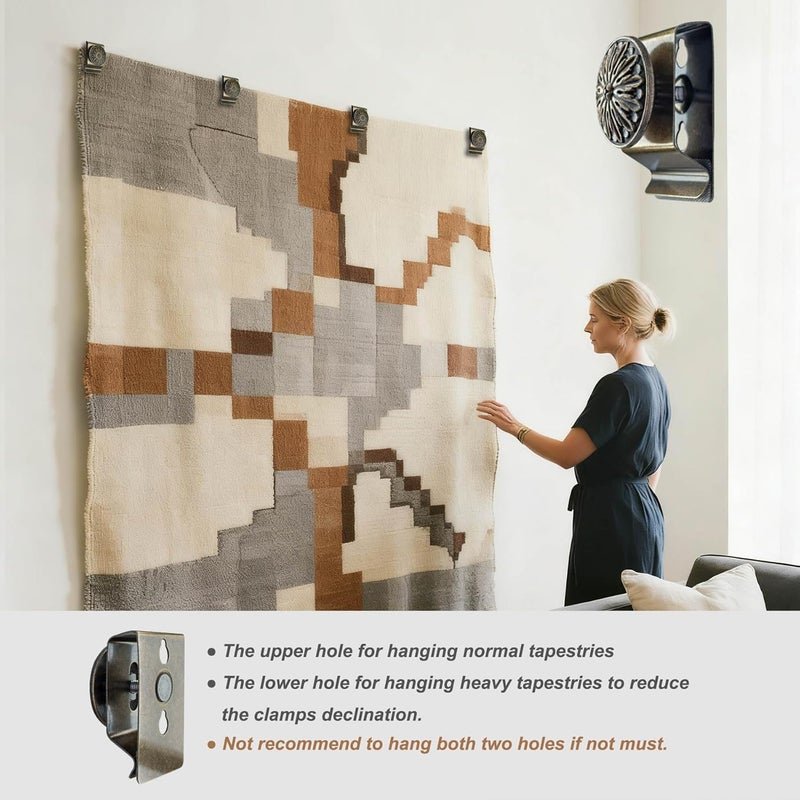 Doselves Tapestry Wall Hanging Clamps 4PCS 1.6x2.5" Quilt Hangers Metal Wall Clips for Blanket Rug and Carpet Display (BRONZE) - Image 4