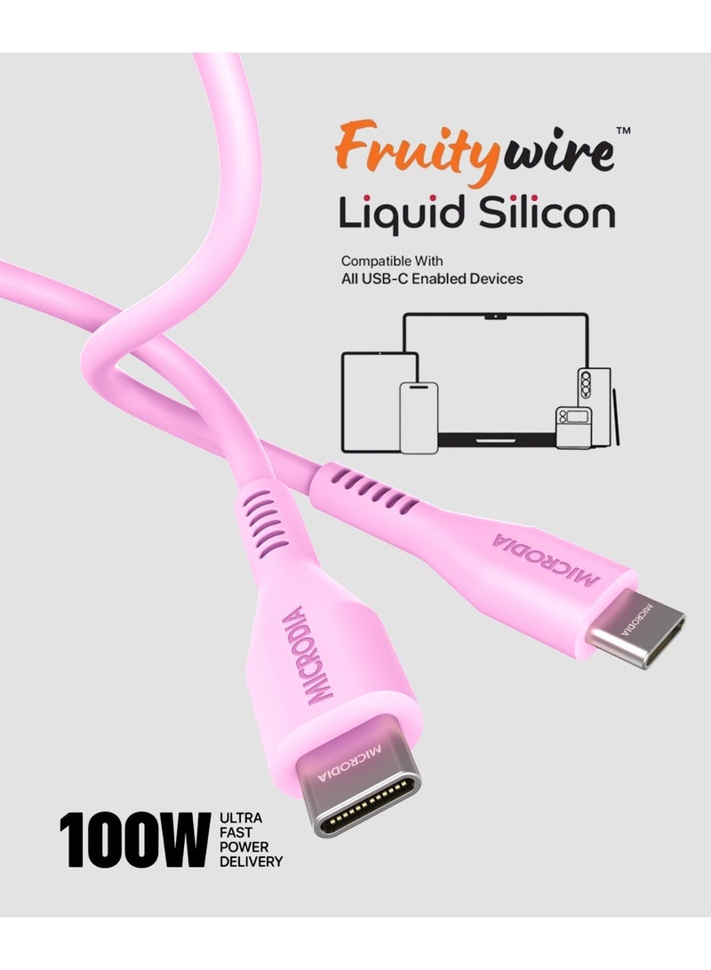 ميكروديا كابل شحن سريع USB-C إلى USB-C من [[MICRODIA]] Fruitywire المصنوع من السيليكون السائل بقدرة 100 واط، سلك نقل بيانات مرن وغير سام لأجهزة الكمبيوتر المحمولة والأجهزة اللوحية والهواتف الذكية (2.6 متر) - لون لافندر - Image 4