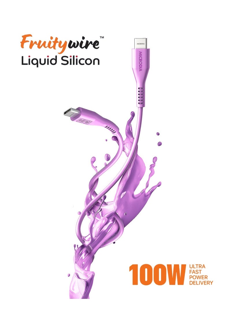 ميكروديا كابل شحن سريع USB-C إلى USB-C من [[MICRODIA]] Fruitywire المصنوع من السيليكون السائل بقدرة 100 واط، سلك نقل بيانات مرن وغير سام لأجهزة الكمبيوتر المحمولة والأجهزة اللوحية والهواتف الذكية (2.6 متر) - لون لافندر - Image 5